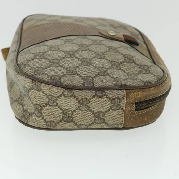 GUCCI GG Canvas Web Sherry Line Clutch Bag PVC Leather Beige Green Auth ep1670 - Picture 3 of 16